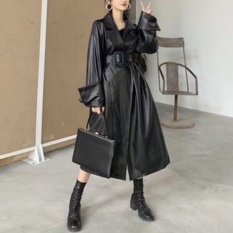 ロングスリーブ レザートレンチコート