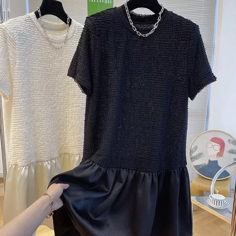 サテンフレア 切り替えワンピース 2色展開