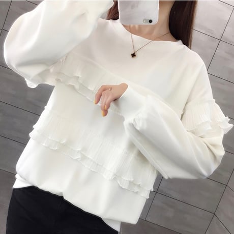 プリーツシフォン スウェットトップス 2色展開