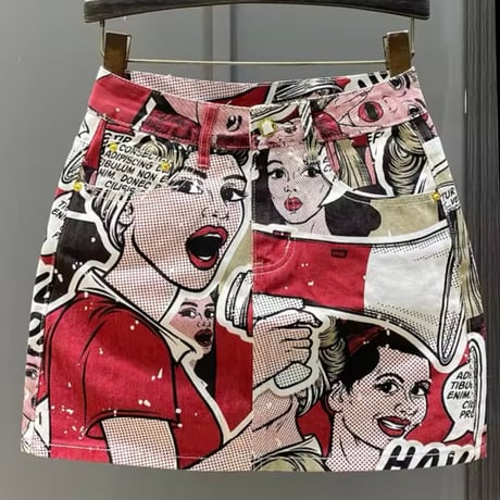 レッドコミックデニムスカート