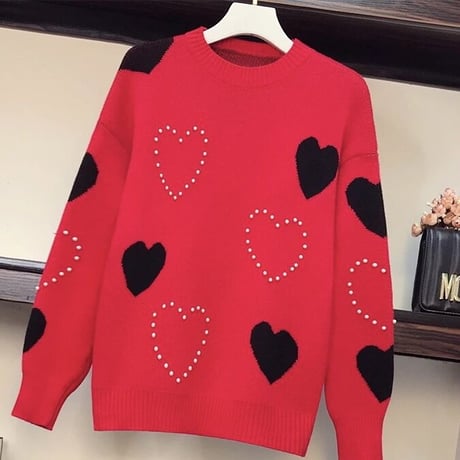 パールモチーフ ハートニット 3色展開