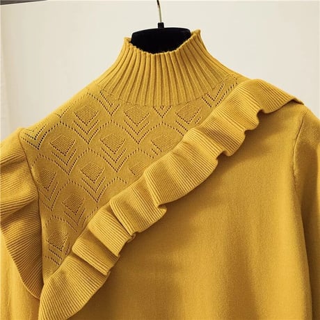 【Blue即納】ハーフフリル タートルネックニット 3色展開