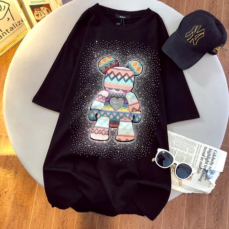 カラフルストーン ビーズベアーTシャツ 2色展開
