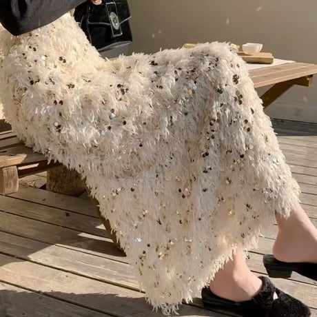 スパンコールファースリットスカート 2色展開