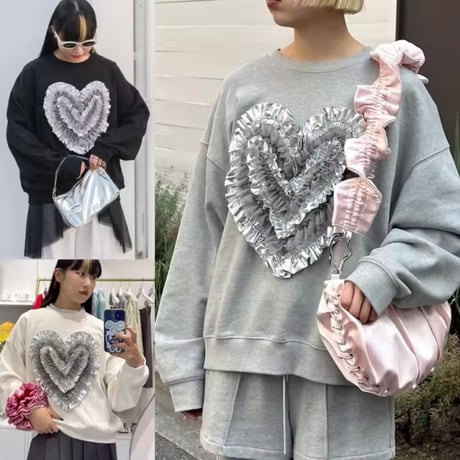 ボリュームフリルハートスウェットトップス 3色展開
