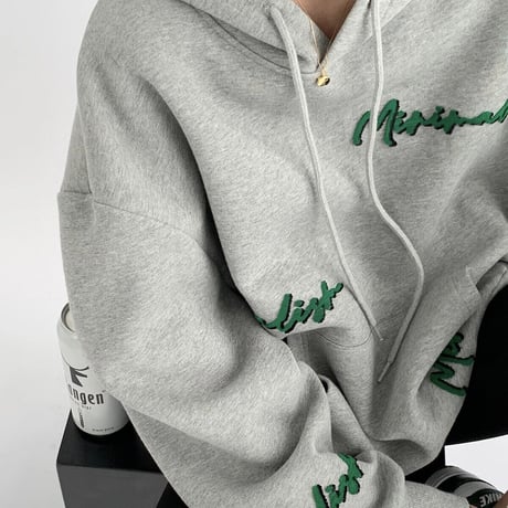 【Beigh Lサイズ即納】レターワッフルステッチ オーバーフーディ 2色展開