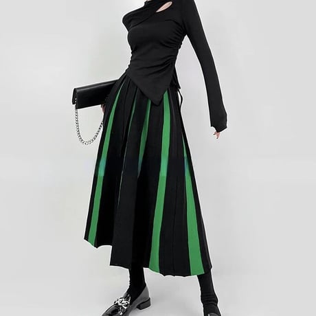 バイカラープリーツ ニットスカート 3色展開