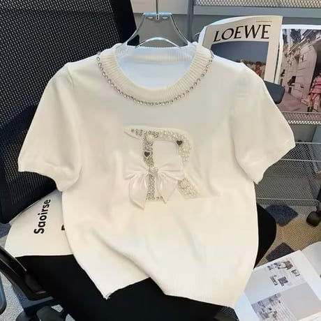 Rビジューパールサマーニット 2色展開