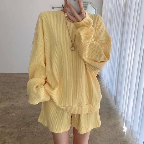 カラーニット ショートパンツセットアップ 5色展開