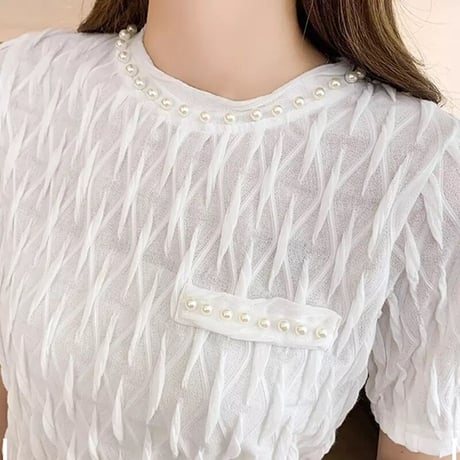 パールモチーフ シフォントップス 4色展開