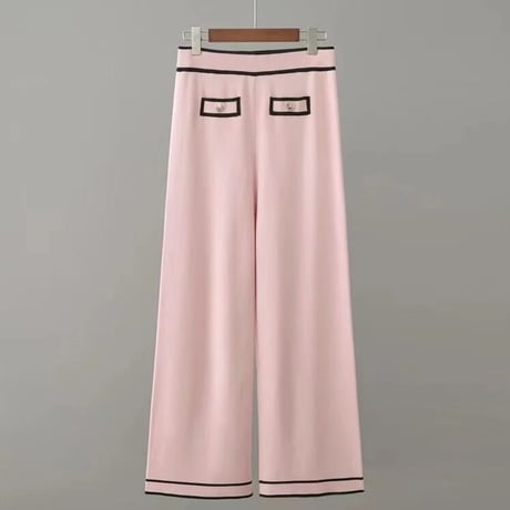 ゴールドボタン ラインカーディガン パンツセット 3色展開