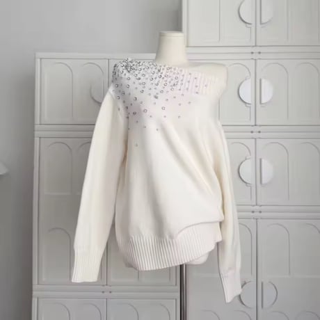 ビジューオフショルニット 2色展開