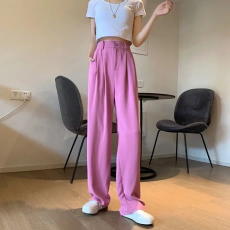 ワイドタック カラーハイウエストパンツ 3色展開