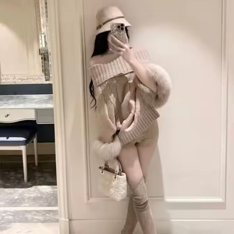 ハイネックケーブルファーポンチョ 3色展開