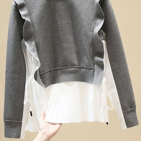 シフォンドッキング フリルスウェットトップス