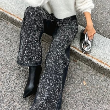 ストーン ストレッチハイウエストデニム