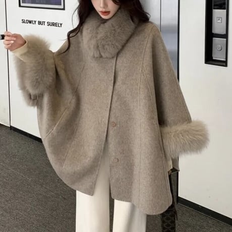フォックスファー カシミヤウールポンチョ 3色展開