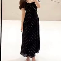 スクエアネック ドットシフォンワンピース