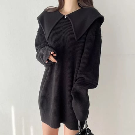 ビッグカラー ニットワンピース 2色展開