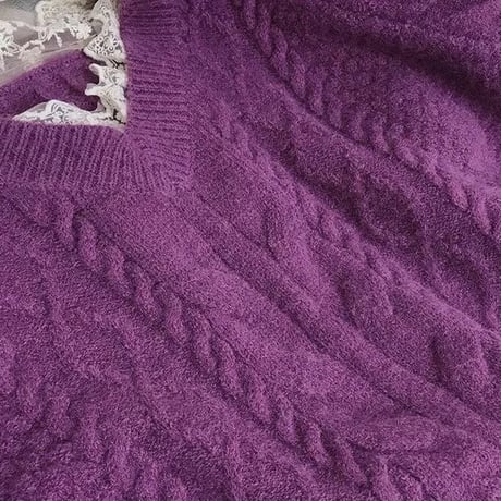 レースネック ケーブルニット 6色展開
