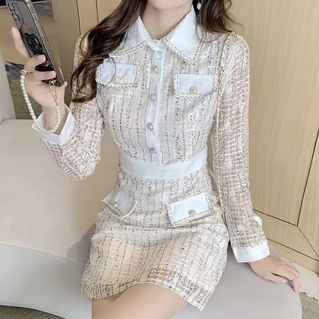 フラワーチェックシースルー ワンピース