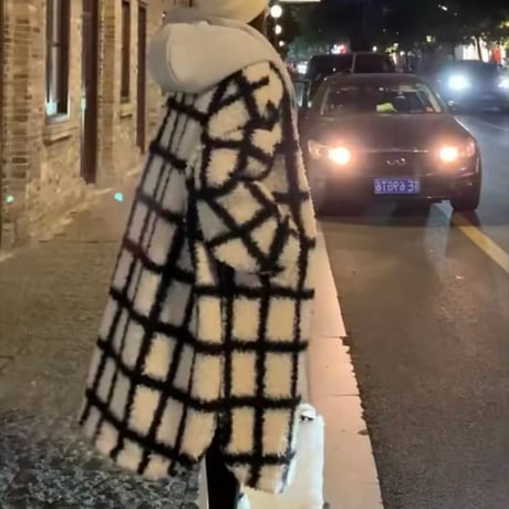 スウェットフーディチェックウールコート