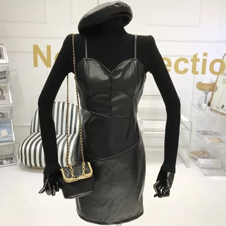 レザーワンピース トップスセット 2色展開