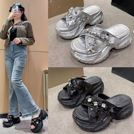 スパンコールクロスバンドサンダル 2色展開