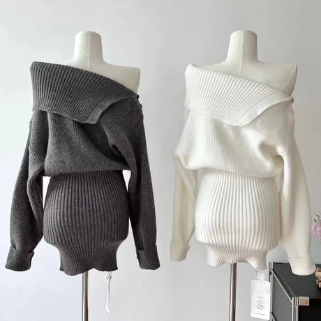 ゴールドボタン オフショルワンピース 2色展開