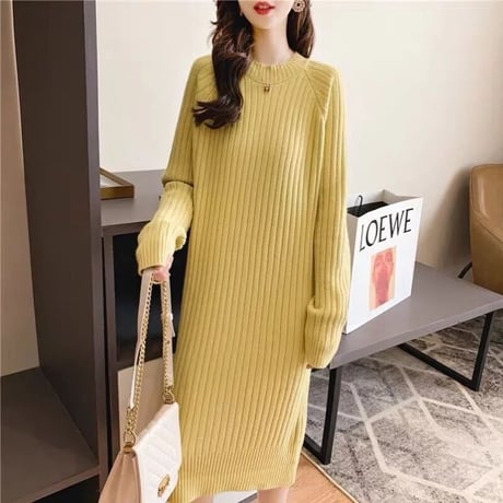 リブニット ロングワンピース 5色展開