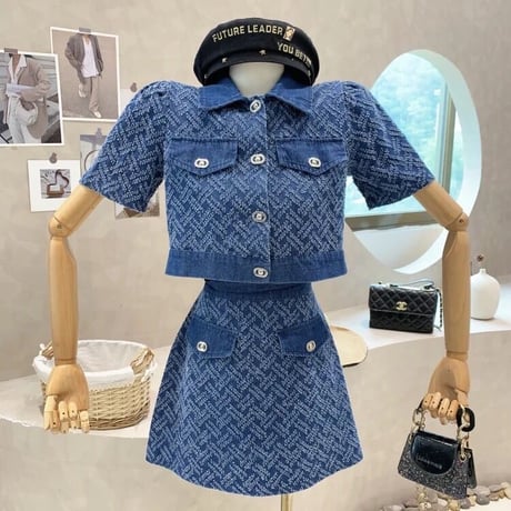 クロスステッチ デニムスカートセット 2色展開