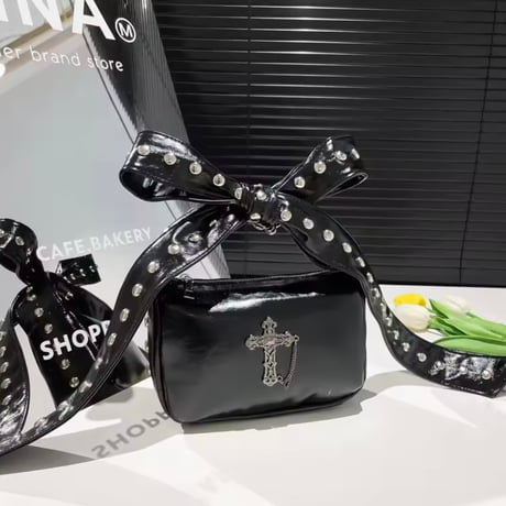 リボンストラップクロスモチーフバッグ 6色展開