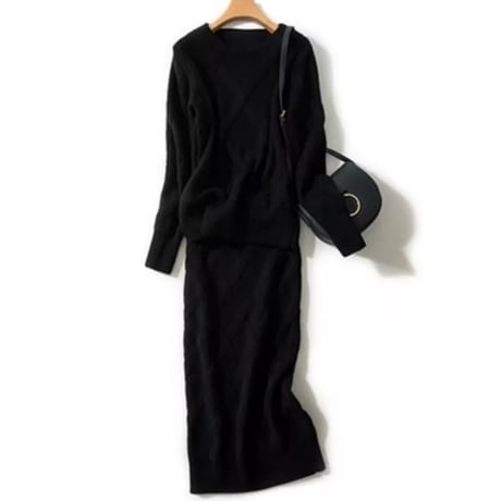 ルースニット スリットスカートセット 2色展開