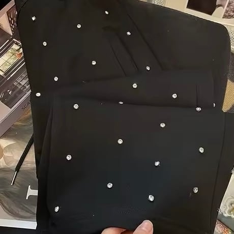 ラインストーンスウェットパンツ 2色展開