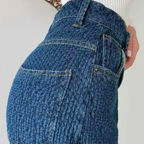 ワッフルハイウエストデニムパンツ 2色展開