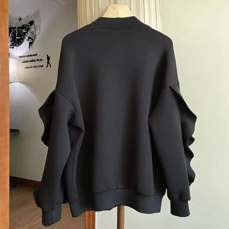 【Green Mサイズ即納】ブラックハート フリルスウェットカーディガン 2色展開