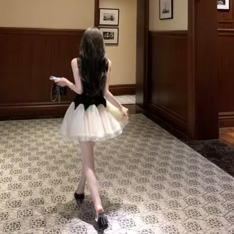 チュール切り替えノースリーブワンピース