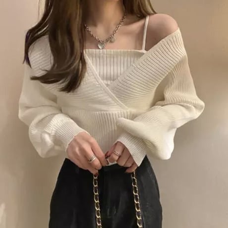フェイク2ピース リブニット 5色展開