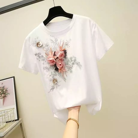 フラワーリボン ステッチTシャツ 3色展開
