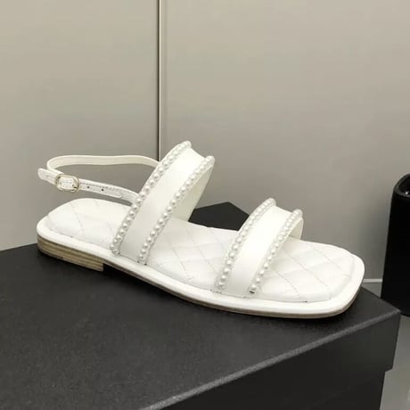 ダブルパールバンド フラットサンダル 2色展開