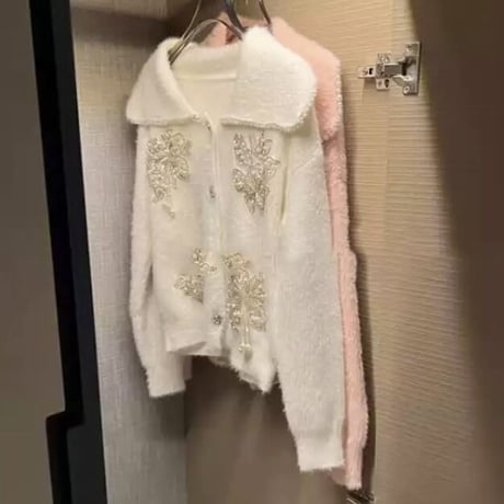 スパンコールビーズ パールミンクカーディガン 2色展開