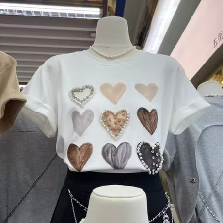 ポイントパールハートTシャツ 3色展開