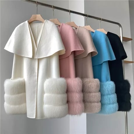 【高品質】フォックスファーポケット カシミヤケープコート 5色展開