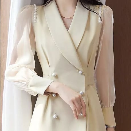 シフォンスリーブ パールトレンチワンピース 2色展開