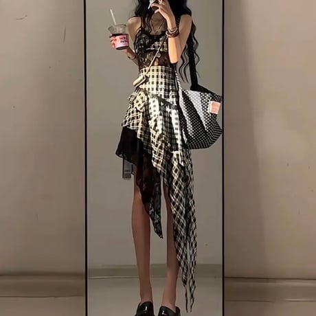 アシンメトリー チェックキャミソール