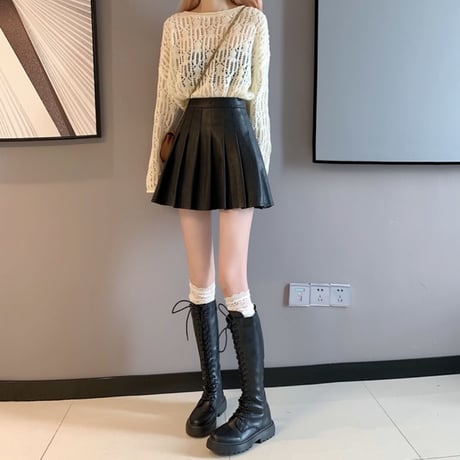 プリーツ PUレザースカート 2色展開