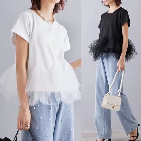 ドットメッシュティアードTシャツ 2色展開