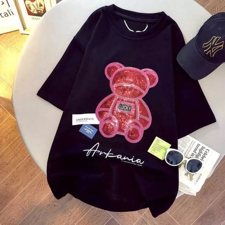 ピンクスパンコール ベアーTシャツ 2色展開