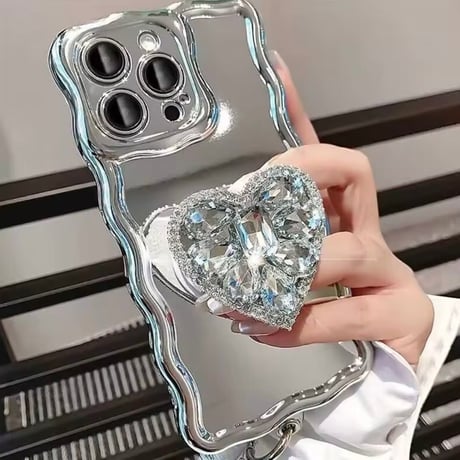 ウェーブエッジシルバーハートiPhoneケース
