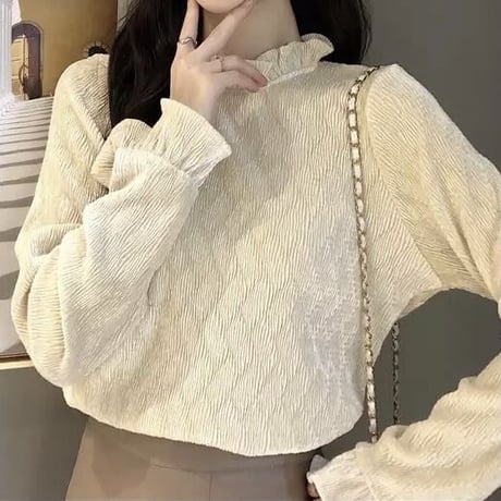 フリルスリーブ ハイネックトップス 2色展開